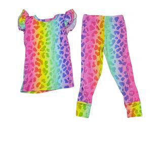 Bums & Roses Bamboo Wild Child Rainbow Leopard Two Piece Pajama Set, Size 3T